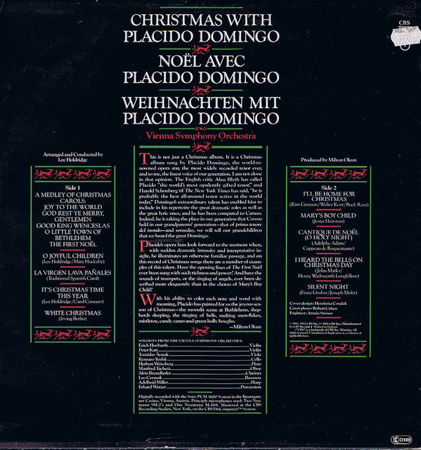 Placido Domingo : Wiener Symphoniker : Christmas With Placido Domingo (LP, Album)