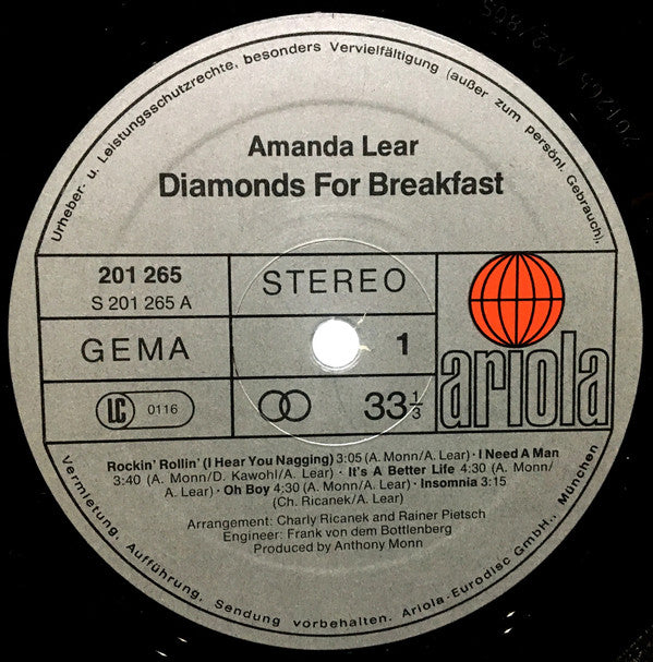 Amanda Lear : Diamonds For Breakfast (LP, Album)