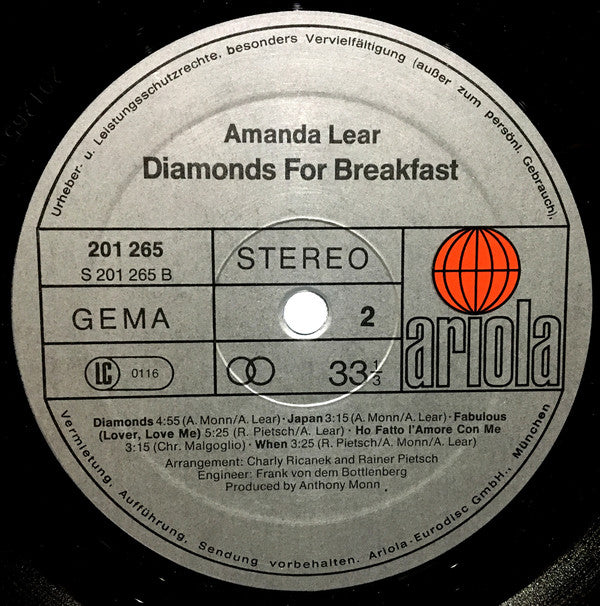 Amanda Lear : Diamonds For Breakfast (LP, Album)