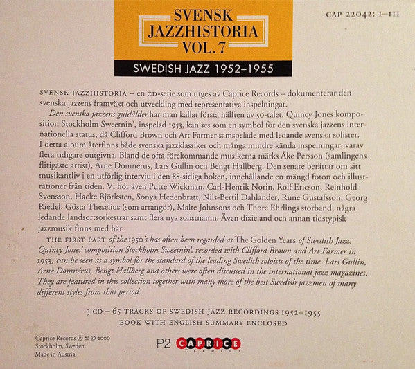 Various : Svensk Jazzhistoria Vol. 7 – Swedish Jazz 1952–1955 – The Golden Years (3xCD, Comp + Box)