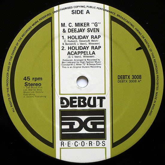 MC Miker G. & DJ Sven : Holiday Rap (12", Gen)