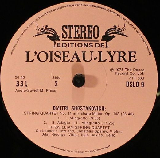 Dmitri Shostakovich - Fitzwilliam String Quartet : String Quartets Nos. 7, 13 & 14 (LP)