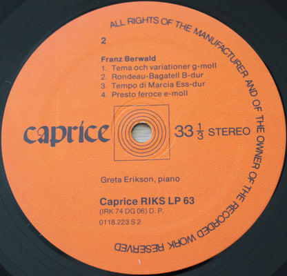 Franz Berwald - Greta Erikson : Greta Erikson Spelar Franz Berwald (LP, Album)