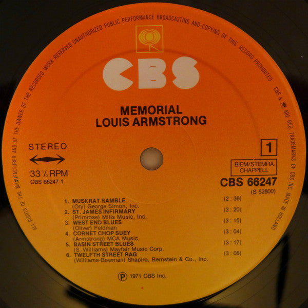 Louis Armstrong : Memorial (2xLP, Comp, RP, Gat)