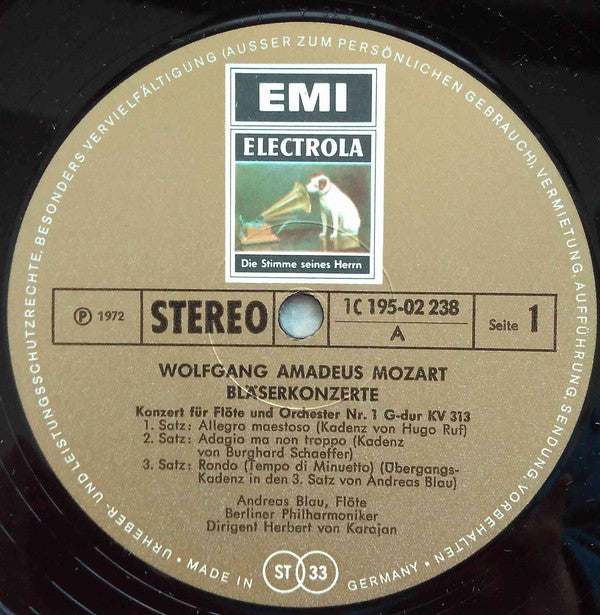 Wolfgang Amadeus Mozart - Herbert Von Karajan, Berliner Philharmoniker, Andreas Blau, James Galway, Fritz Helmis : Karajan Dirigiert Mozart - Bläserkonzerte Folge 1 (LP, Album)