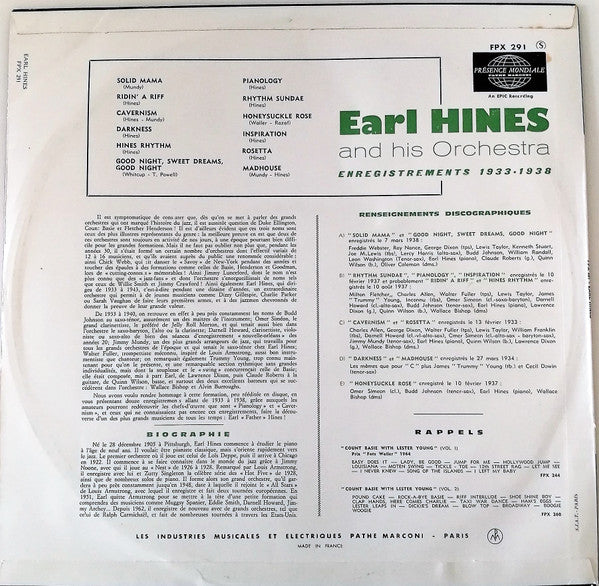 Earl Hines And His Orchestra : Enregistrements 1933 - 1938 (LP, Comp)