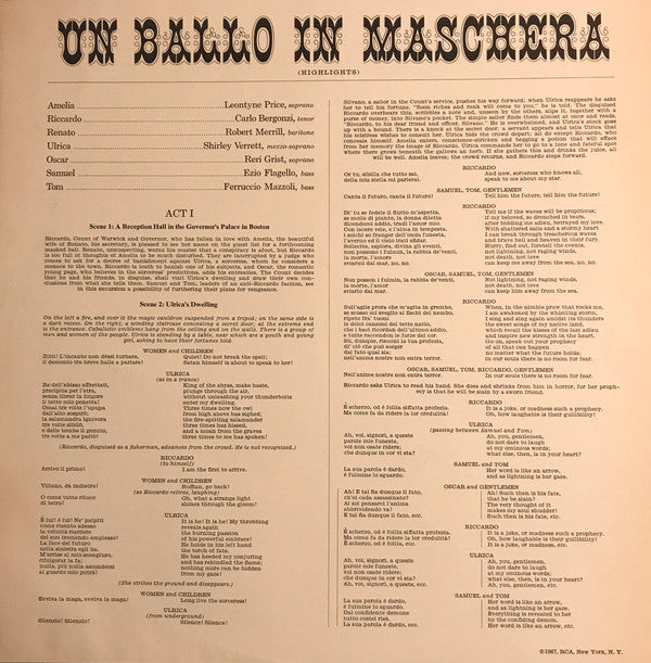 Birgit Nilsson, Carlo Bergonzi, Cornell Macneil, Giulietta Simionato, Sylvia Stahlman, Georg Solti Conducting Coro dell'Accademia Nazionale di Santa Cecilia & Orchestra dell'Accademia Nazionale di Santa Cecilia : Un Ballo In Maschera Highlights (A Masked Ball) (LP, Album)