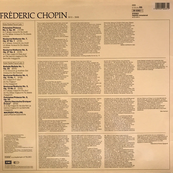 Maurizio Pollini, Frédéric Chopin : Ballade No 1; Nocturnes 4,5,7,8; Polonaises 5,6 (LP, RE, RM)