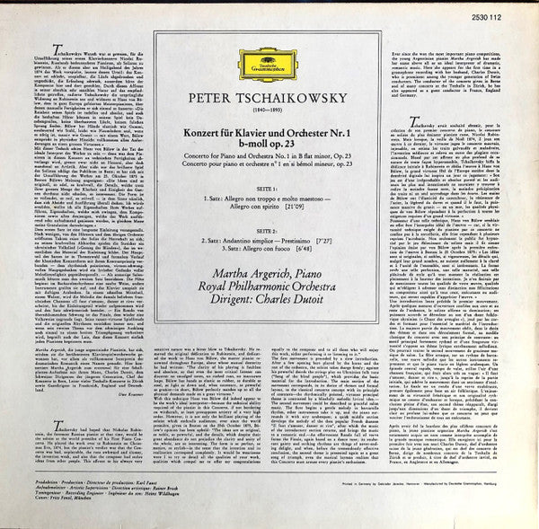 Pyotr Ilyich Tchaikovsky – Martha Argerich · Charles Dutoit, Royal Philharmonic Orchestra : Klavierkonzert Nr. 1 B-Moll = Piano Concerto No. 1 In B Flat Minor (LP, Jän)