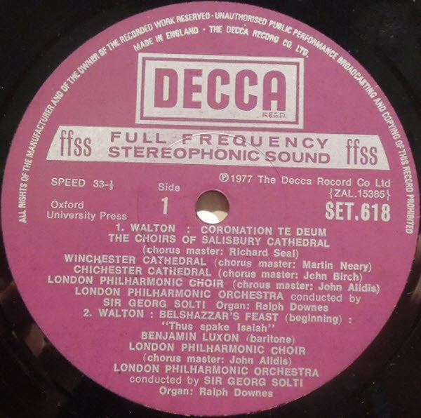 Sir William Walton, Georg Solti, Benjamin Luxon, London Philharmonic Choir And London Philharmonic Orchestra : Belshazzar's Feast / Coronation Te Deum  (LP)