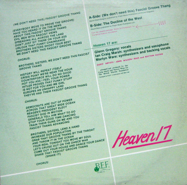 Heaven 17 : (We Don't Need This) Fascist Groove Thang (12", Single)