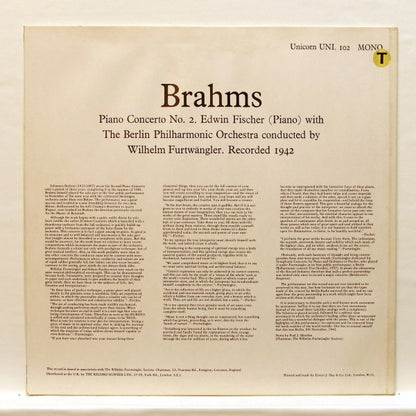 Johannes Brahms, Edwin Fischer, Wilhelm Furtwängler : Piano Concerto No. 2 In B Flat, Op. 83 (LP, Mono)