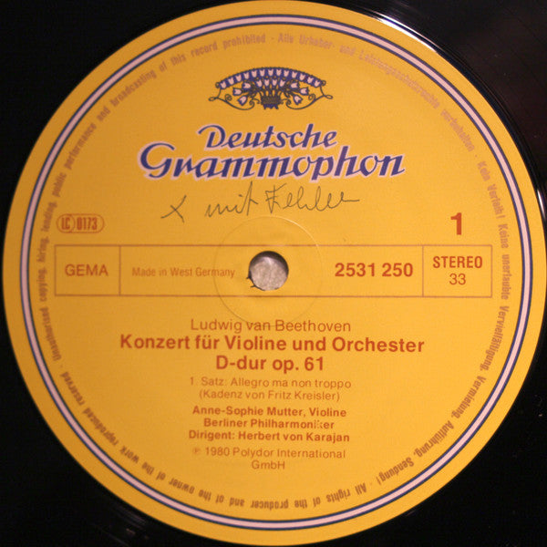 Ludwig van Beethoven, Anne-Sophie Mutter, Berliner Philharmoniker • Herbert von Karajan : Violinkonzert = Violin Concerto (LP)