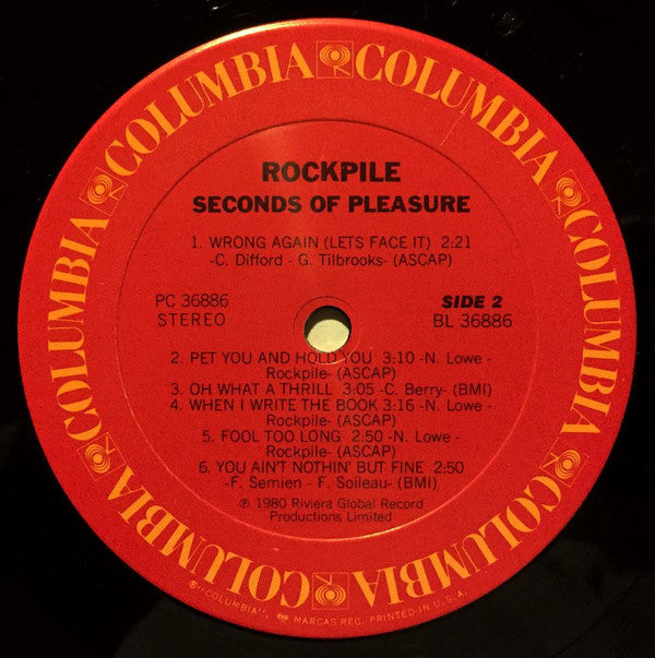Rockpile : Seconds Of Pleasure (LP, Album, RE, Pit)