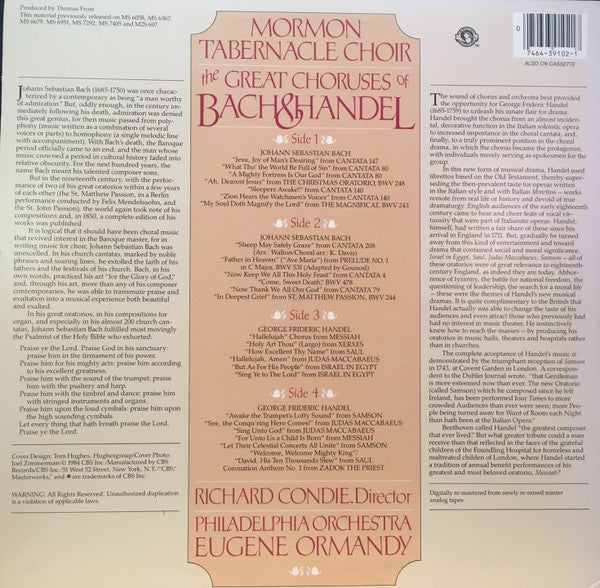 Mormon Tabernacle Choir, Richard P. Condie, The Philadelphia Orchestra, Eugene Ormandy : The Great Choruses Of Bach And Handel (2xLP, Comp)