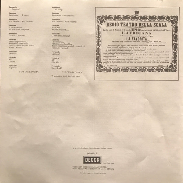 Gaetano Donizetti, Fiorenza Cossotto, Luciano Pavarotti, Gabriel Bacquier, Nicolai Ghiaurov, Ileana Cotrubas, Orchestra Del Teatro Comunale Di Bologna, Richard Bonynge : La Favorita (3xLP + Box)