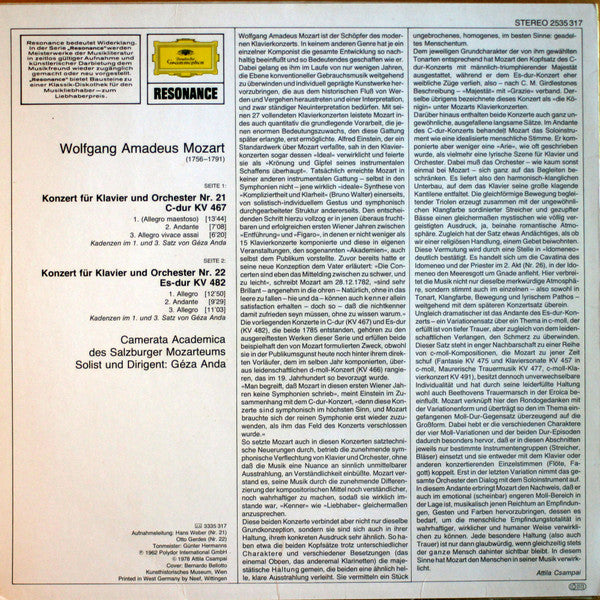 Wolfgang Amadeus Mozart, Géza Anda, Camerata Academica Salzburg : Klavierkonzerte Nr.21 & 22 (LP, Comp)