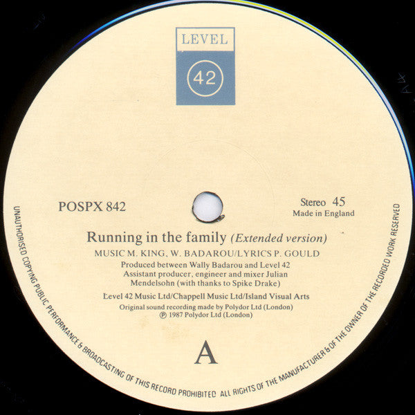 Level 42 : Running In The Family (Extended Version) / World Machine (Shep Pettibone Mix) (2x12", Single, Ltd, Gat)