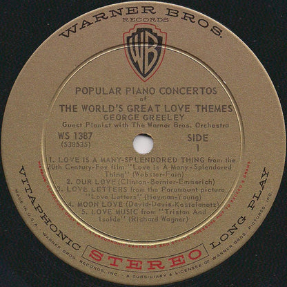 George Greeley With The Warner Brothers Orchestra : Popular Piano Concertos Of The World's Great Love Themes (LP, Album)