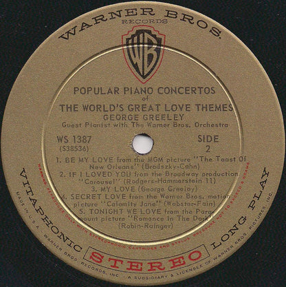 George Greeley With The Warner Brothers Orchestra : Popular Piano Concertos Of The World's Great Love Themes (LP, Album)
