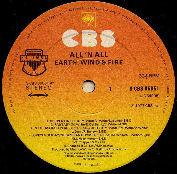 Earth, Wind & Fire : All 'N All (LP, Album, Gat)