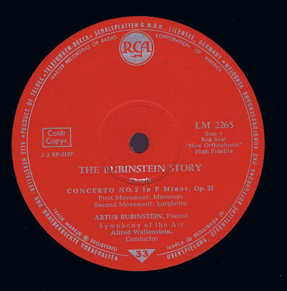 Arthur Rubinstein - Frédéric Chopin : The Rubinstein Story (Concerto No. 2 And Andante Spianato And Grande Polonaise) (LP, Mono, Gat)