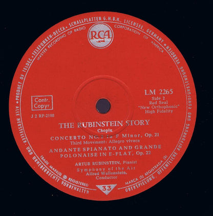 Arthur Rubinstein - Frédéric Chopin : The Rubinstein Story (Concerto No. 2 And Andante Spianato And Grande Polonaise) (LP, Mono, Gat)