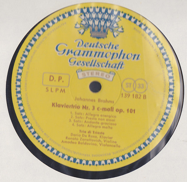 Trio Di Trieste, Johannes Brahms : Klaviertrios Nr. 2 C-Dur Op. 87 & Nr. 3 C-Moll Op. 101 (LP, Album)