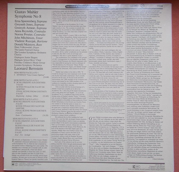 Gustav Mahler - Leonard Bernstein, London Symphony Orchestra : Symphonie No 8 (2xLP, Album, RE, Gat)