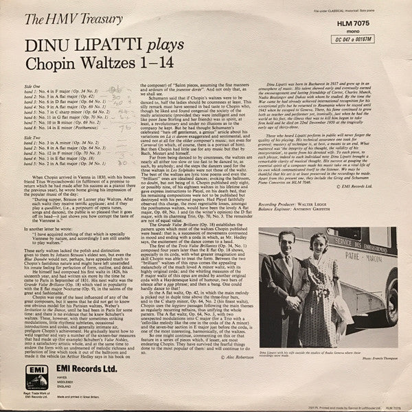 Frédéric Chopin - Dinu Lipatti : Dinu Lipatti Plays Chopin Waltzes 1-14 (LP, Mono, RE, RP)