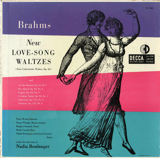 Johannes Brahms - Flore Wend, Nancy Waugh, Hugues Cuénod, Doda Conrad, Nadia Boulanger, Jean Françaix : New Love-Song Waltzes (Neue Liebeslieder Walzer, Op. 65) (LP, Mono)