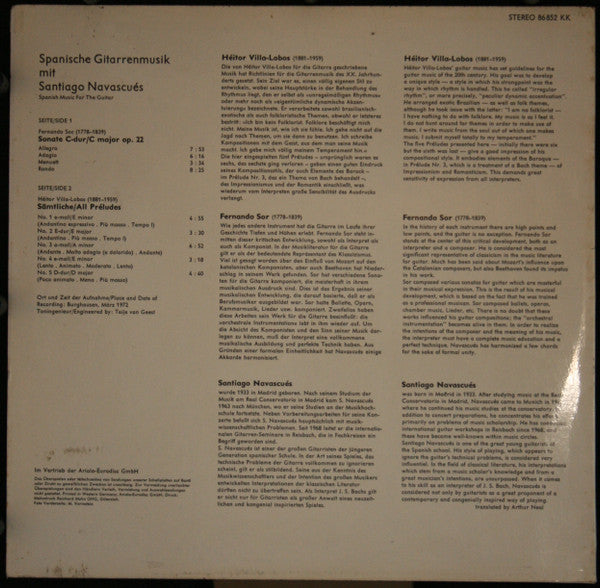 Santiago Navascués : Spanische Gitarrenmusik Vol. I (LP, Comp)