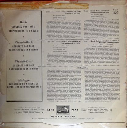 Johann Sebastian Bach • Antonio Vivaldi - George Malcolm : Music For Three And Four Harpsichords (LP, Album, Mono)