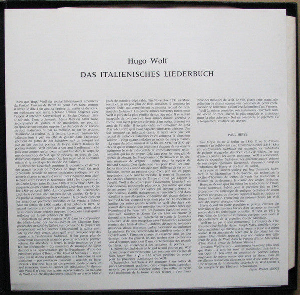 Hugo Wolf - Elisabeth Schwarzkopf, Dietrich Fischer-Dieskau, Gerald Moore : The Italian Song Book (2xLP + Box)