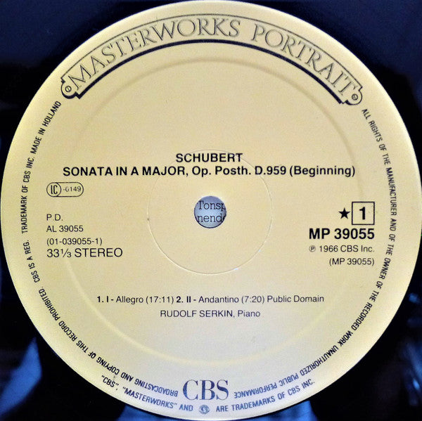 Franz Schubert, Rudolf Serkin : Piano Sonata, Op. Posth., D959 (A major = A Dur = la majeur) (LP, RE)