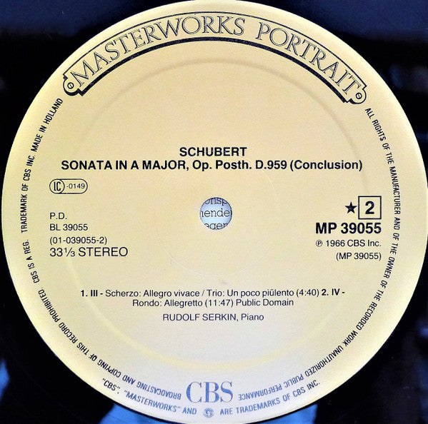 Franz Schubert, Rudolf Serkin : Piano Sonata, Op. Posth., D959 (A major = A Dur = la majeur) (LP, RE)