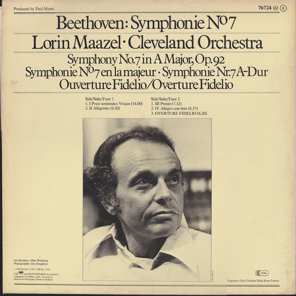 Ludwig van Beethoven, Lorin Maazel, The Cleveland Orchestra : Symphonie No. 7. Overture: Fidelio (LP)