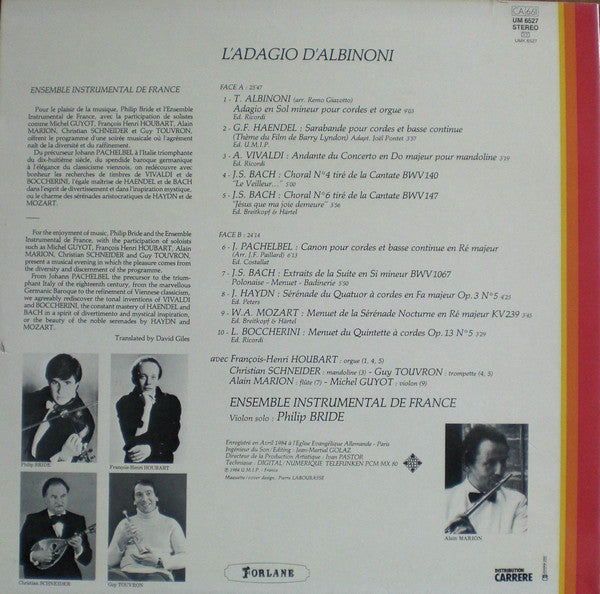 Ensemble Instrumental De France, Philip Bride : L'Adagio D'Albinoni (LP)