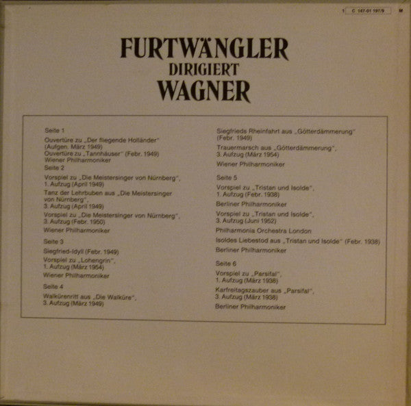 Wilhelm Furtwängler  Dirigiert Richard Wagner : Furtwängler Dirigiert Wagner (3xLP, Comp, Mono)