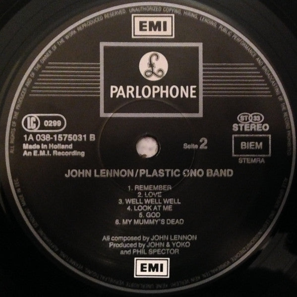 John Lennon / The Plastic Ono Band : John Lennon / Plastic Ono Band (LP, Album, RE, Bla)