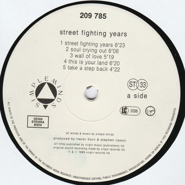 Simple Minds : Street Fighting Years (LP, Album, Gat)