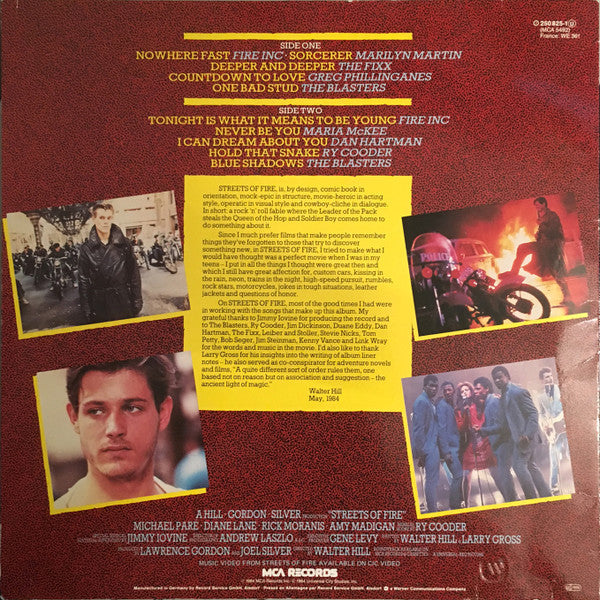 Various : Streets Of Fire (Music From The Original Motion Picture Soundtrack) (LP, Comp)