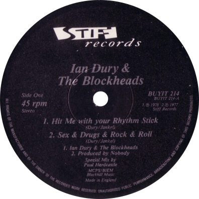 Ian Dury And The Blockheads : Hit Me With Your Rhythm Stick (Paul Hardcastle Remixes) (12")