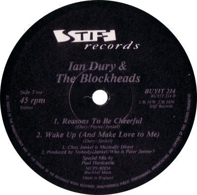 Ian Dury And The Blockheads : Hit Me With Your Rhythm Stick (Paul Hardcastle Remixes) (12")