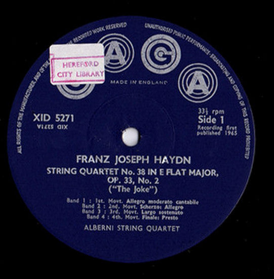 Joseph Haydn, The Alberni Quartet : String Quartet No. 38 "The Joke" / String Quartet No. 39 "The Bird" (LP, Album, Mono, Lab)