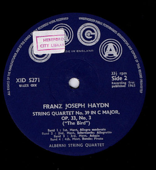 Joseph Haydn, The Alberni Quartet : String Quartet No. 38 "The Joke" / String Quartet No. 39 "The Bird" (LP, Album, Mono, Lab)