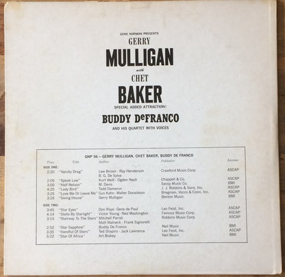 Gerry Mulligan With Chet Baker Special Added Attraction! Buddy DeFranco Quartet With The Herman McCoy Choir : Gerry Mulligan With Chet Baker Special Added Attraction! Buddy DeFranco And His Quartet With Voices (LP, Comp, RE)