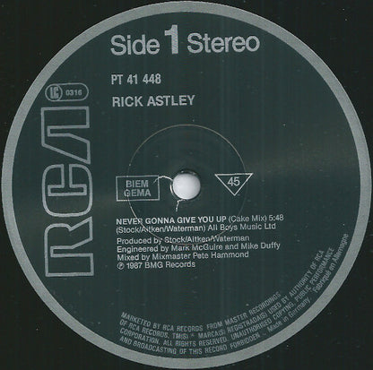 Rick Astley : Never Gonna Give You Up (12", Maxi)