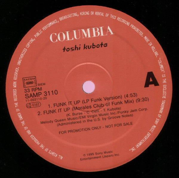 Toshinobu Kubota : Funk It Up (12", Promo)