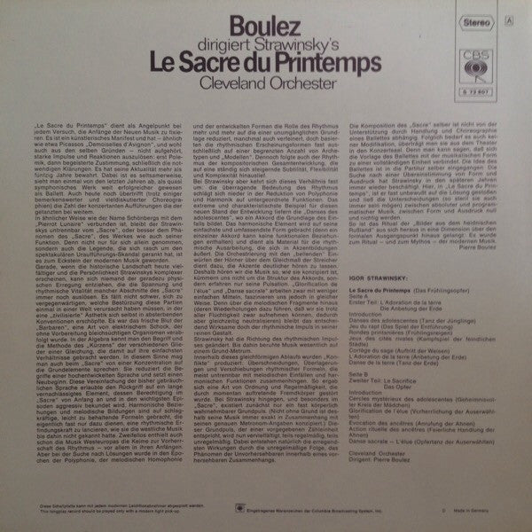 Pierre Boulez Dirigiert Igor Stravinsky - The Cleveland Orchestra : Le Sacre Du Printemps (LP)